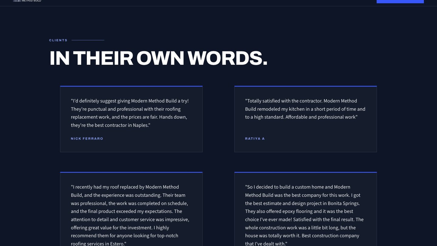 The reviews section of the new homepage