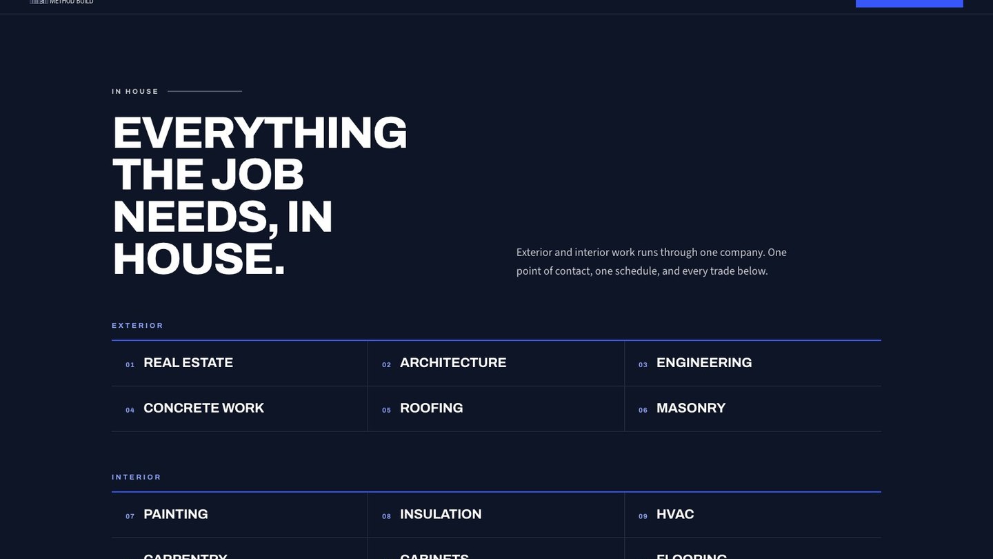 The in house trades section of the new homepage